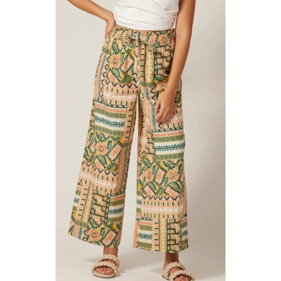 Bila 77 Wide Leg Studio Pants Women’s Size Small Warm Sands Allover Print - Picture 1 of 7